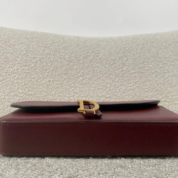 Authentic Pre-Owned Dior Medium Saddle Pouch with Chain Burgundy Goatskin - Picture 5 of 16